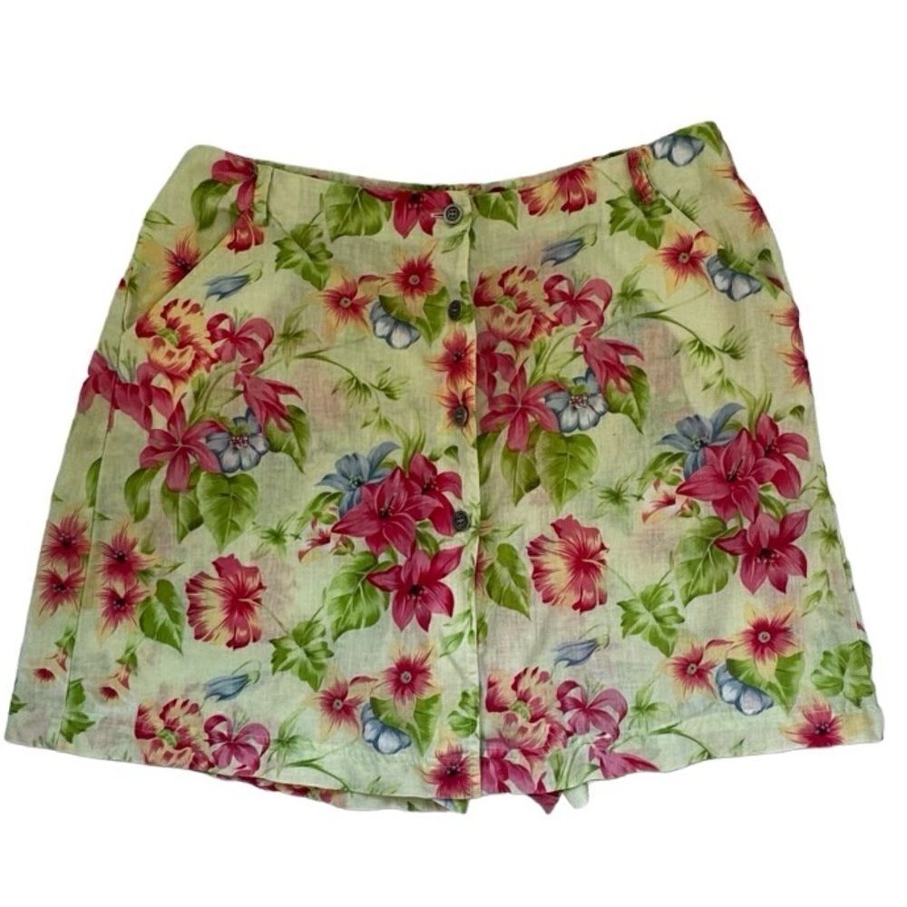 Villager Floral Skort Skirt Linen Cotton Liz Claiborne SZ 16